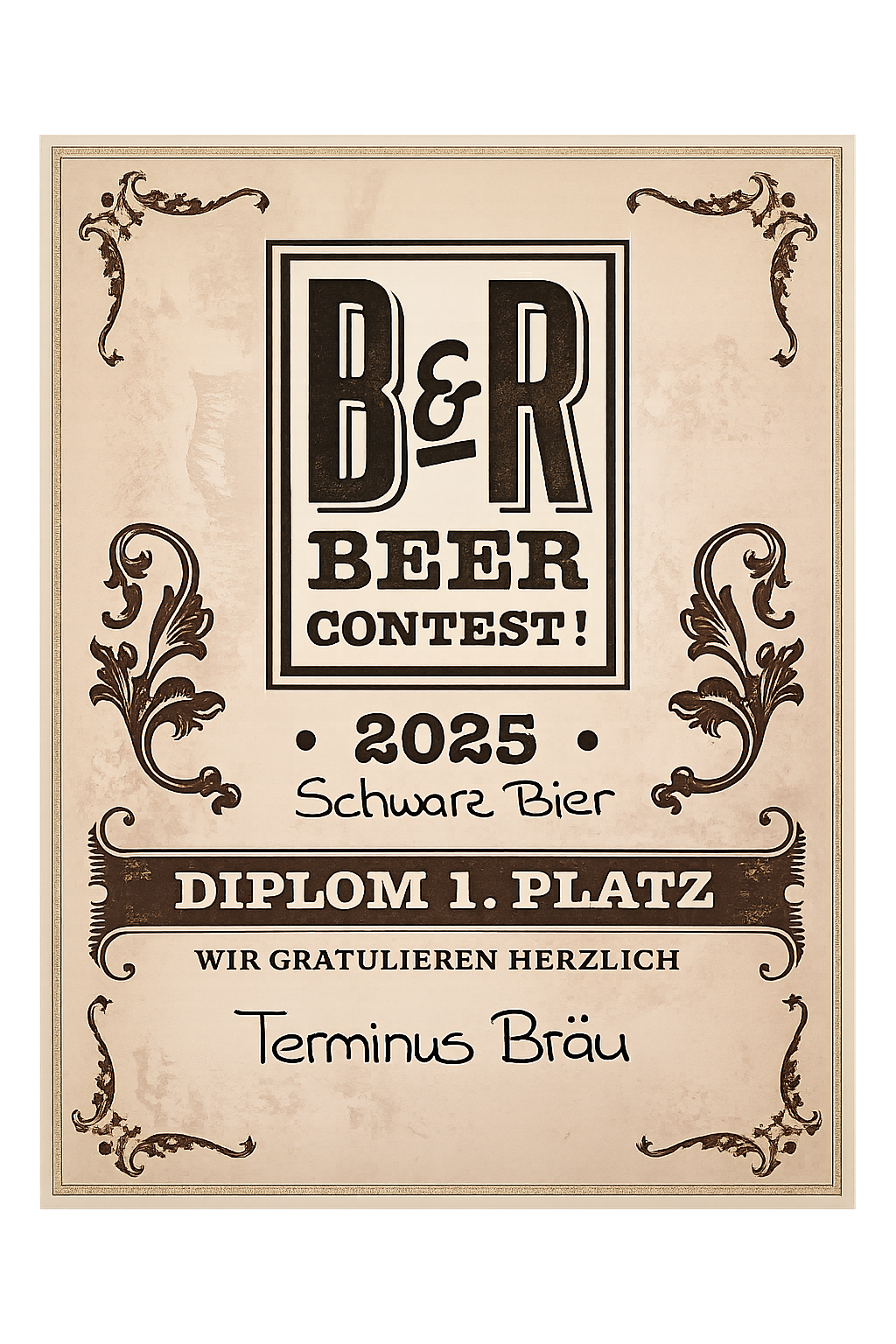 Diplom B&R Beer Contest 2025 Schwarz Bier, 1. Platz, Terminus Bräu