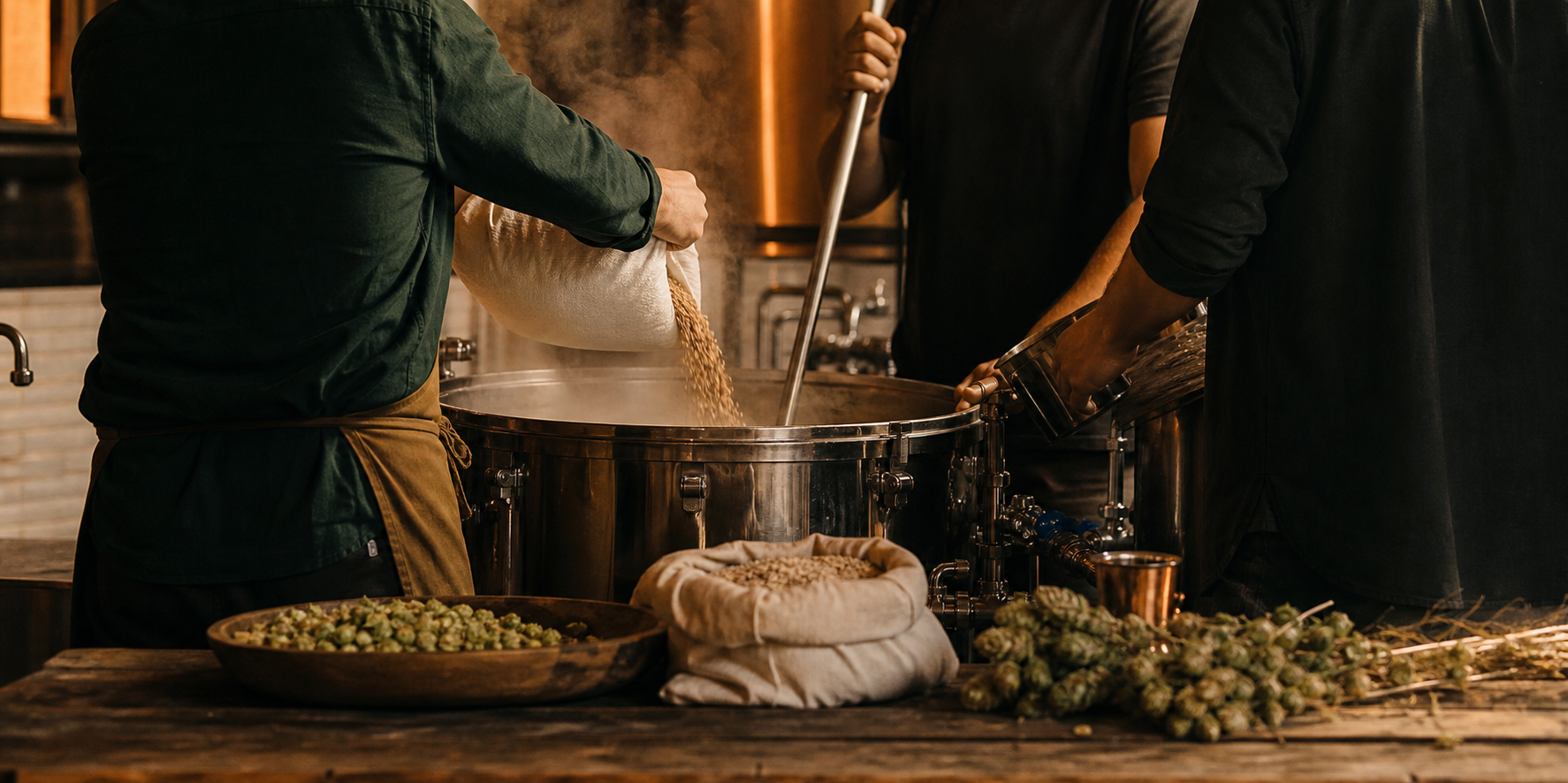 Freunde beim Bierbrauen ohne erkennbare Gesichter